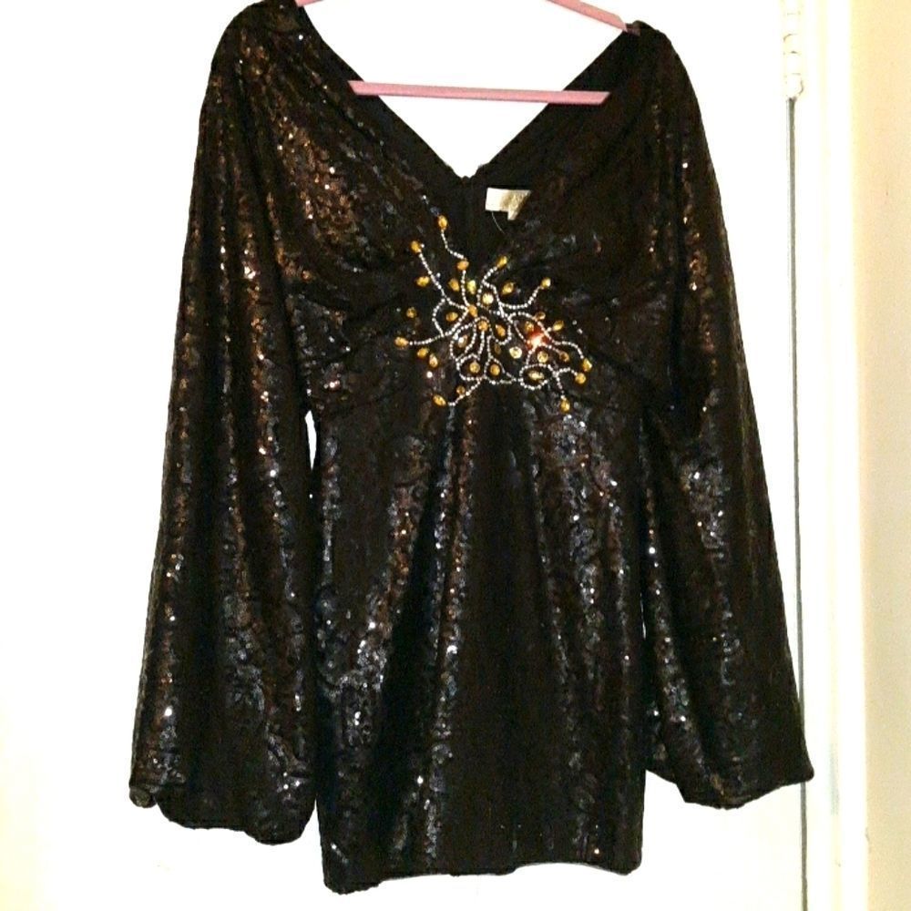 JANIQUE BLACK BALLOONS SLEEVES SEQUIN DRESS